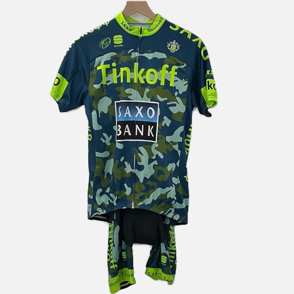 Tinkoff cycling gear, size Large, green & blue